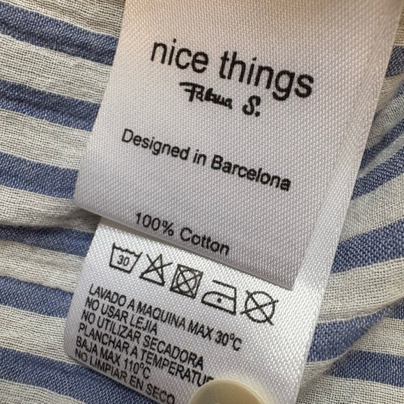 Nice Things Paloma S. White Blue French Striped Cotton Blouse women's Medium - Picture 8 of 12